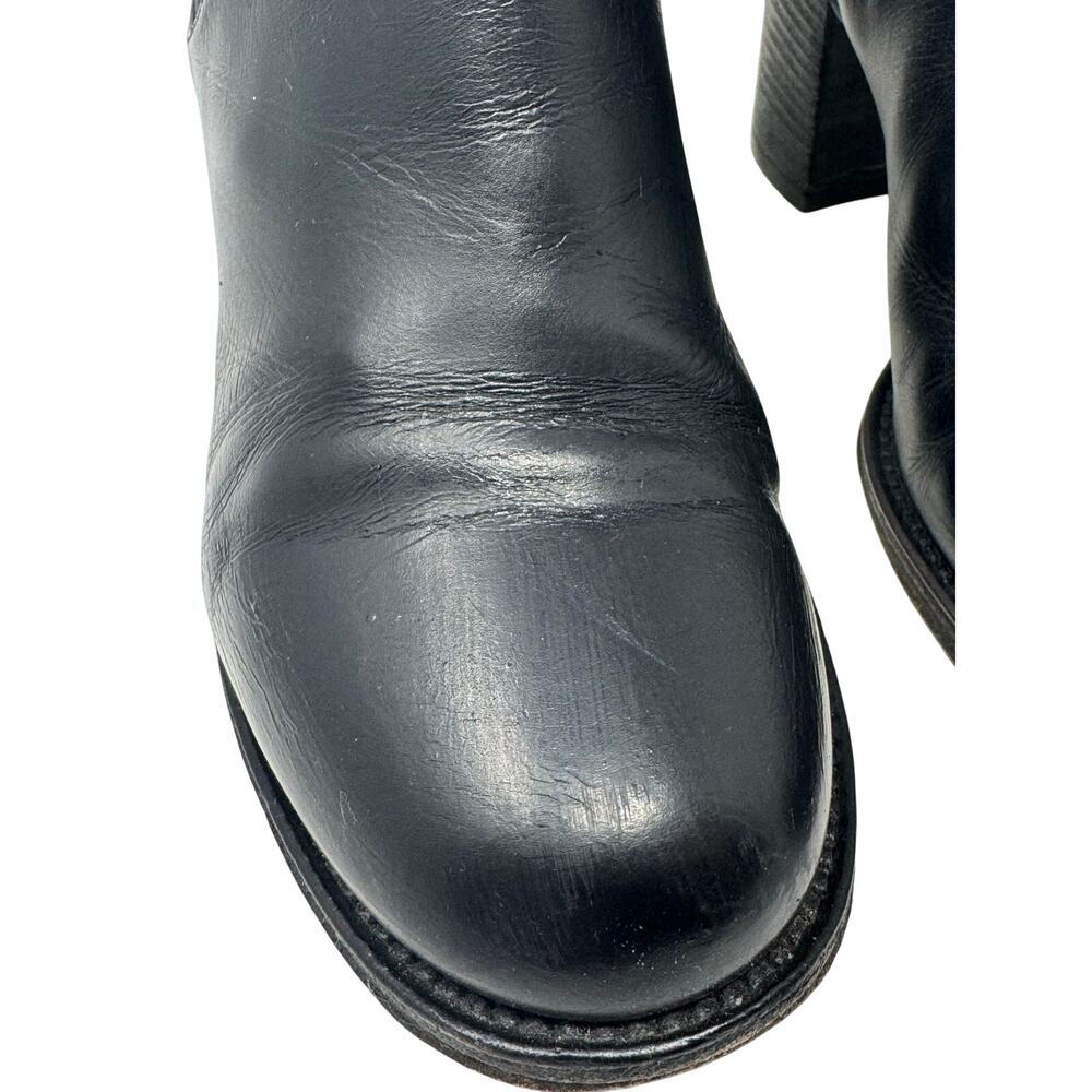 Chanel Black Leather Ankle Boots CC Logo Block Heel Booties Size 38C - Picture 8 of 10
